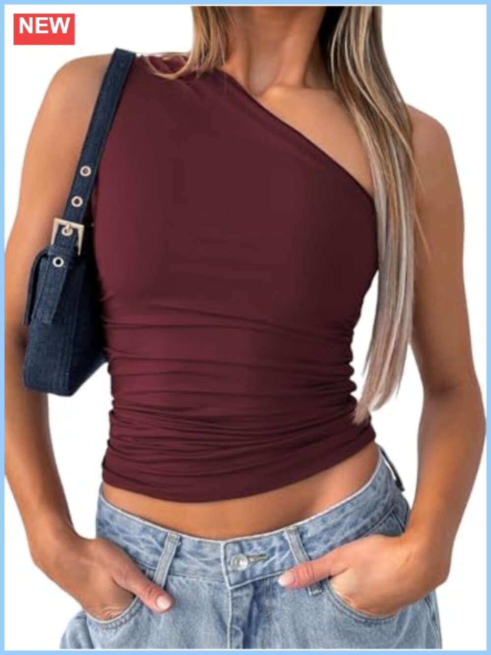 Women One Shoulder Crop Tank Top Slim Fit Sleeveless Y2K Going Out Top